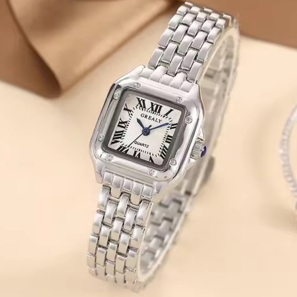 Panther silver Classic vintage Rectangle Stainless Steel Watch luxury quality - Picture 6 of 15